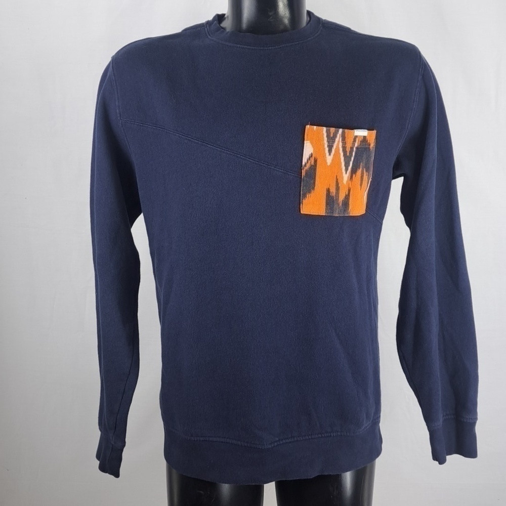 Volcom Mallace Aztec front pocket Med navy blue casual pullover sweatshirt